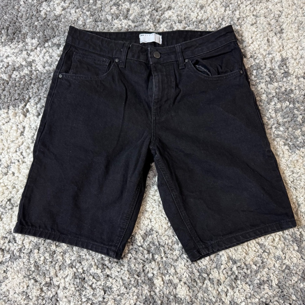 ASOS, Men's Black Denim Regular Fit Shorts with 9” Inseam, US Size: 32